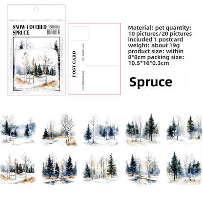 20 Pcs Birch Pine Series Mountain Forest Tree Stickers