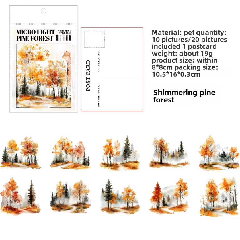 20 Pcs Birch Pine Series Mountain Forest Tree Stickers