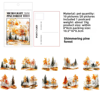 20 Pcs Birch Pine Series Mountain Forest Tree Stickers