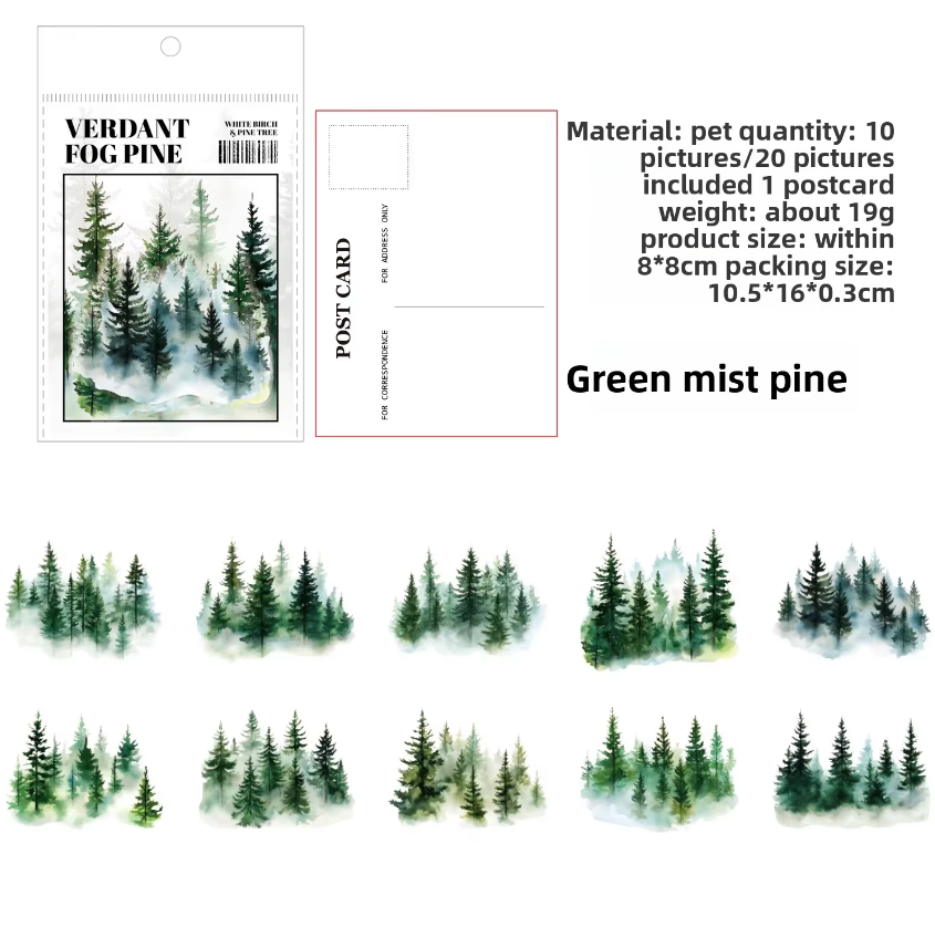 20 Pcs Birch Pine Series Mountain Forest Tree Stickers