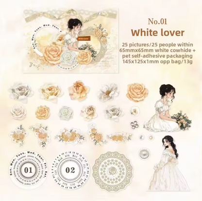 25 pcs Going Where There Are Roses Series Character Flower Stickers