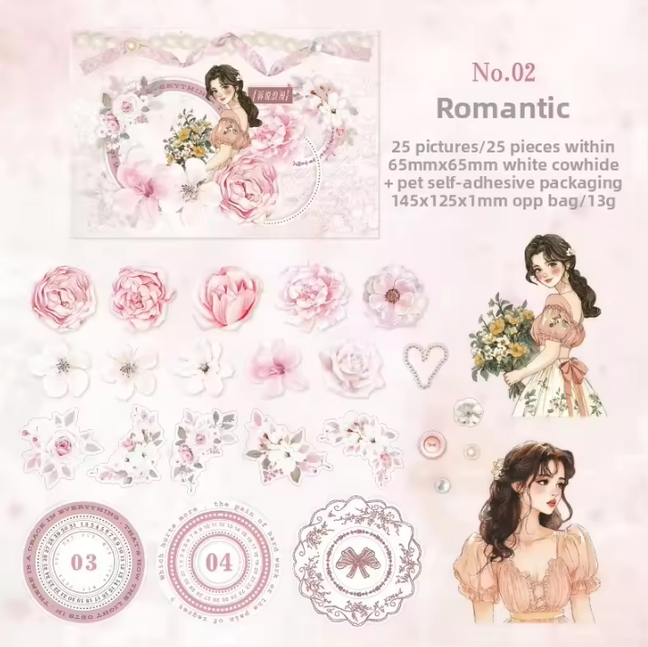 25 pcs Going Where There Are Roses Series Character Flower Stickers