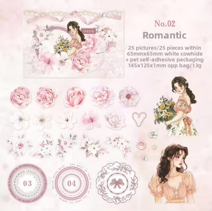 25 pcs Going Where There Are Roses Series Character Flower Stickers