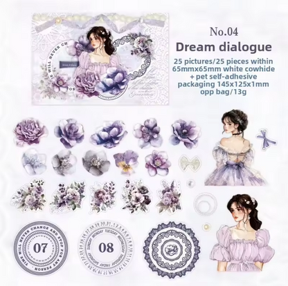 25 pcs Going Where There Are Roses Series Character Flower Stickers