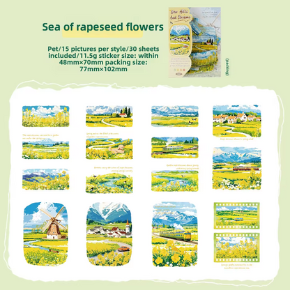 30 Pcs Journey Through Mountains and Rivers Series Landscape Stickers