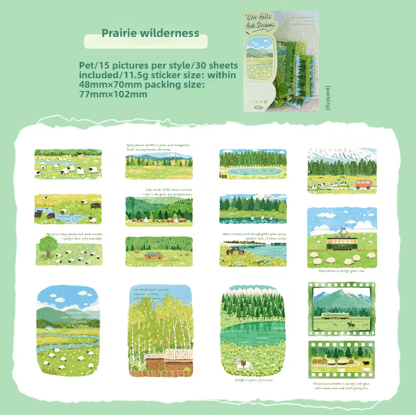 30 Pcs Journey Through Mountains and Rivers Series Landscape Stickers