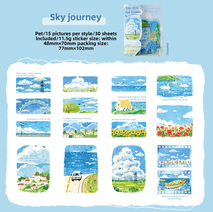 30 Pcs Journey Through Mountains and Rivers Series Landscape Stickers
