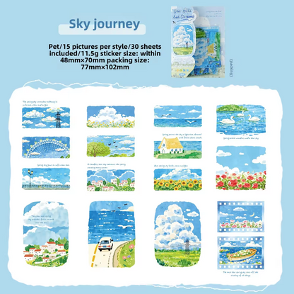 30 Pcs Journey Through Mountains and Rivers Series Landscape Stickers