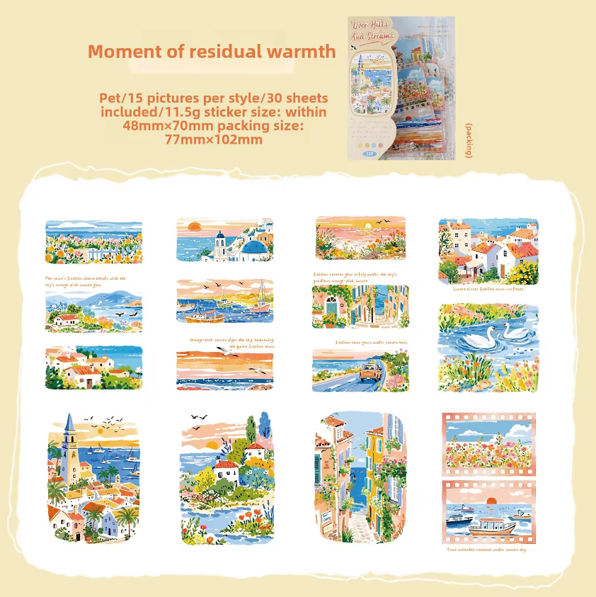 30 Pcs Journey Through Mountains and Rivers Series Landscape Stickers