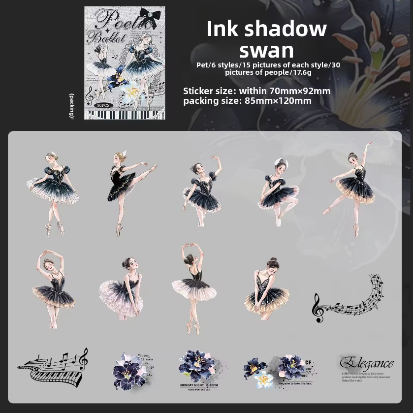 30 Pcs Ballet Monologue Series Ballet-themed Scrapbooking Stickers
