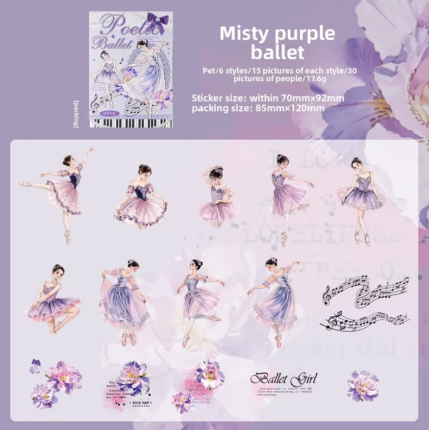 30 Pcs Ballet Monologue Series Ballet-themed Scrapbooking Stickers