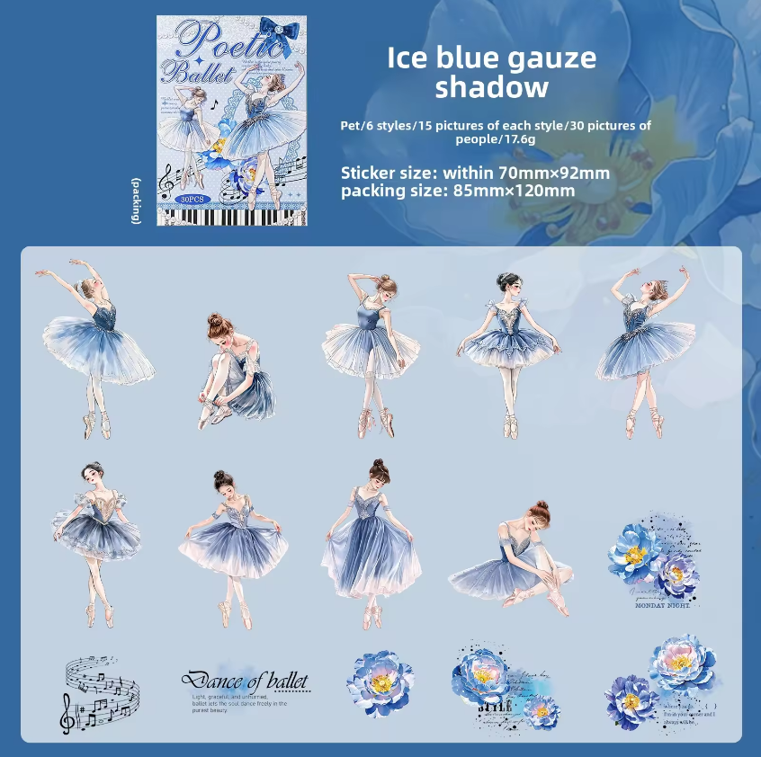 30 Pcs Ballet Monologue Series Ballet-themed Scrapbooking Stickers