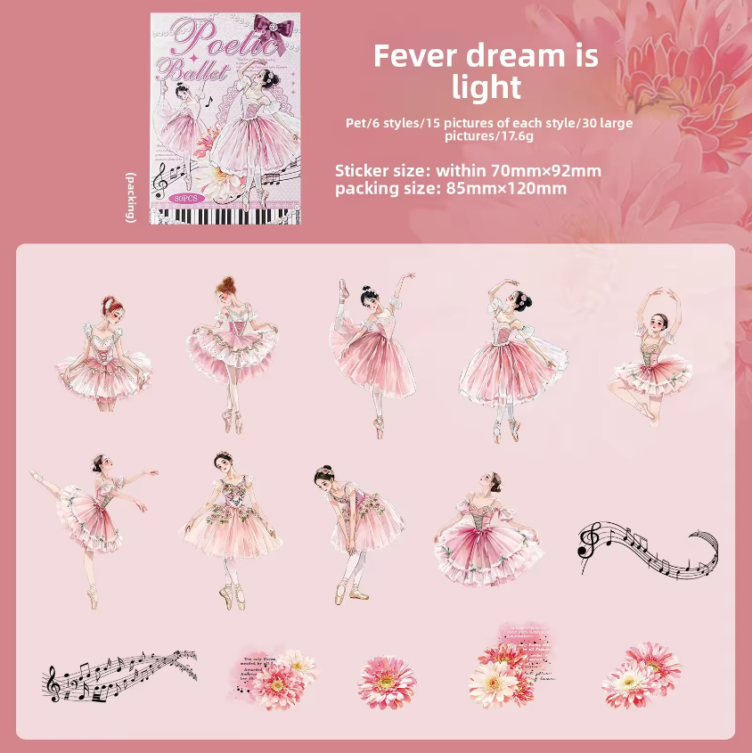 30 Pcs Ballet Monologue Series Ballet-themed Scrapbooking Stickers