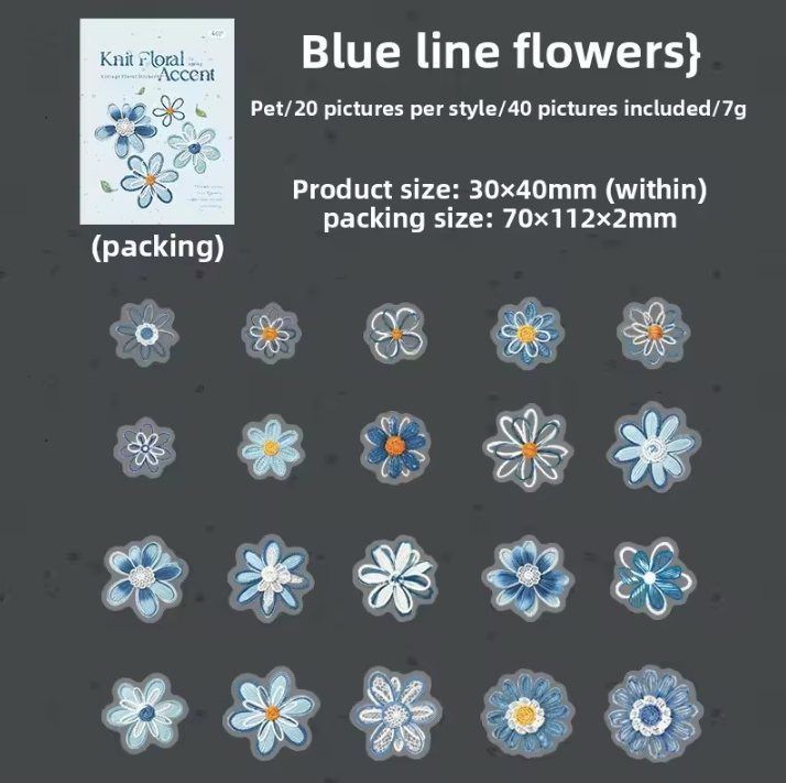 40 Pcs Crocheted Flowers Series Vintage Embroidered Flowers Stickers