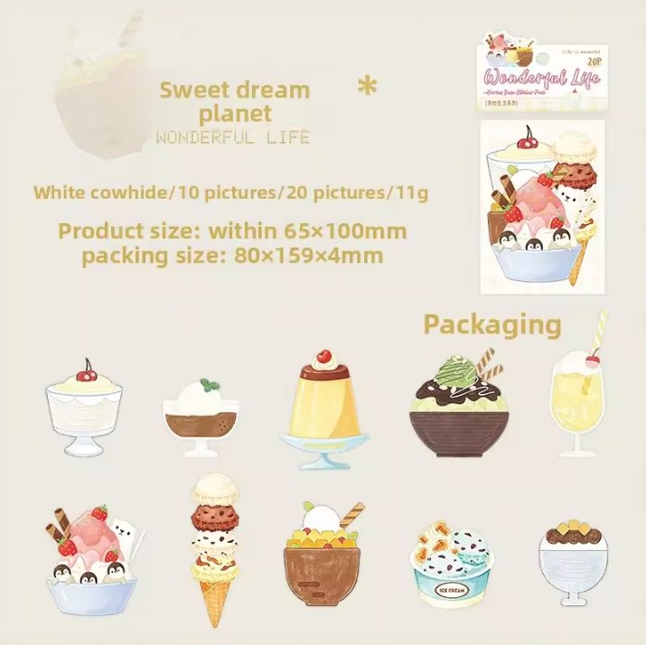 20 Pcs Wonderful Life Series Hand-drawn Style Stickers