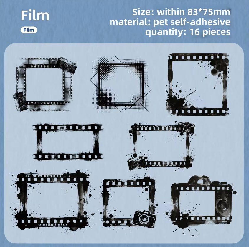 16 Pcs Black and White Film Frame Series Vintage border Stickers