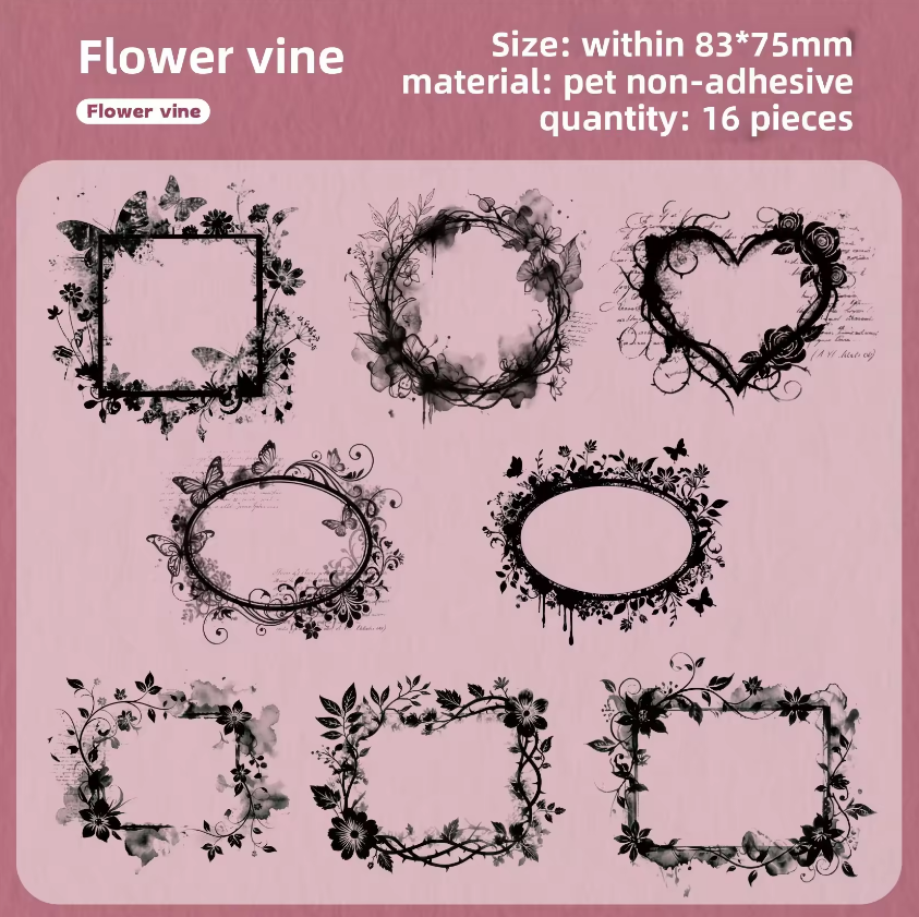 16 Pcs Black and White Film Frame Series Vintage border Stickers