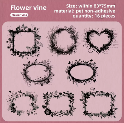 16 Pcs Black and White Film Frame Series Vintage border Stickers