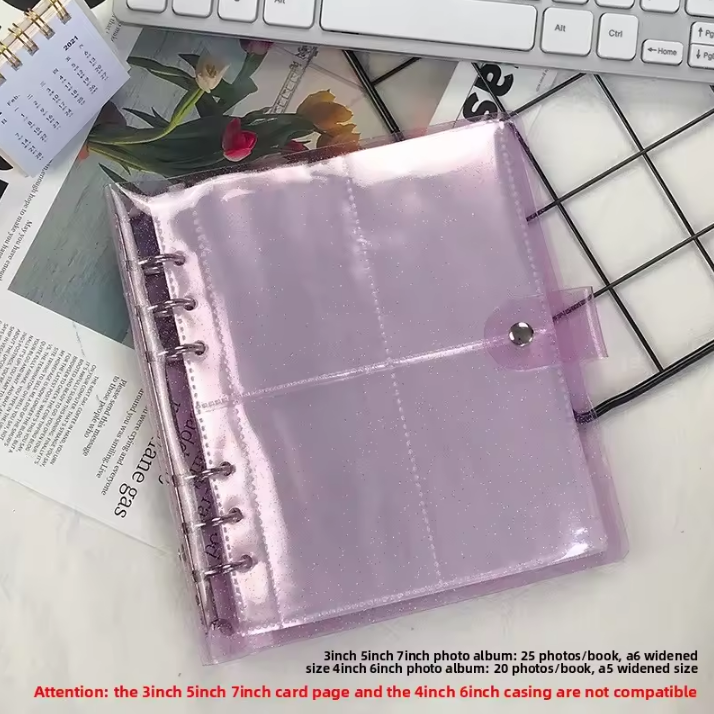 6 ring Loose leaf Photo Album Transparent Glittery Storage Journal