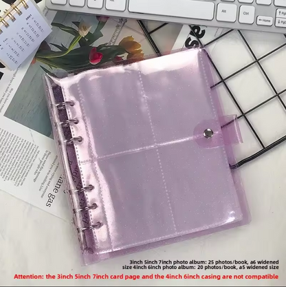 6 ring Loose leaf Photo Album Transparent Glittery Storage Journal