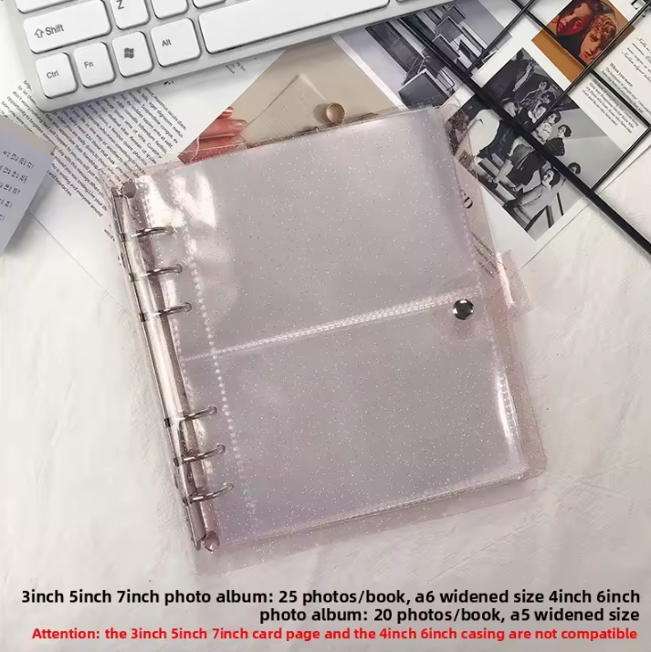 6 ring Loose leaf Photo Album Transparent Glittery Storage Journal