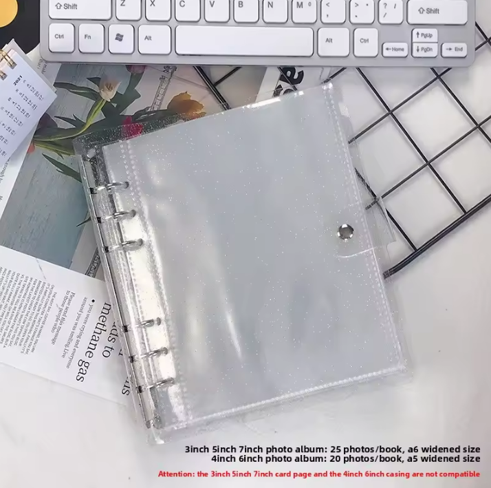 6 ring Loose leaf Photo Album Transparent Glittery Storage Journal