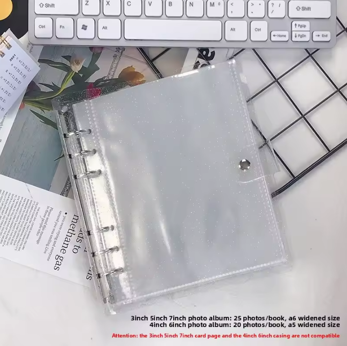 6 ring Loose leaf Photo Album Transparent Glittery Storage Journal