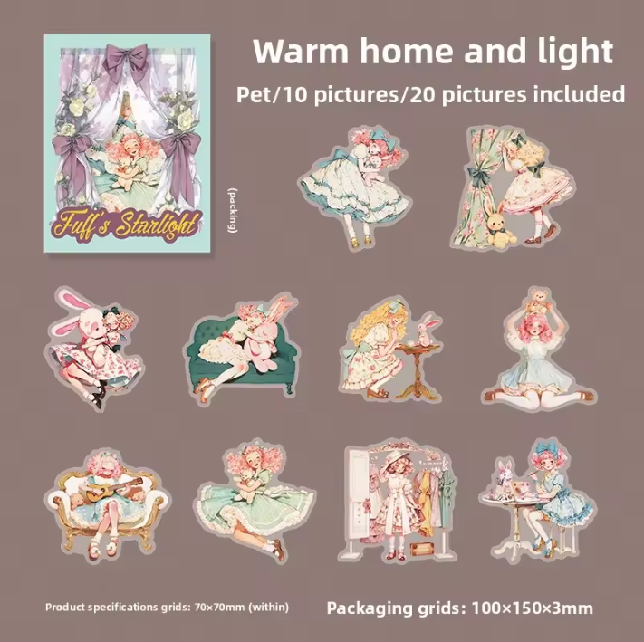 20 Pcs Fufu's Starry Series Lolita themed Retro Character Stickers