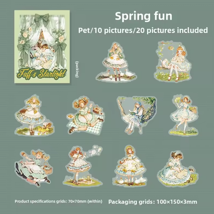 20 Pcs Fufu's Starry Series Lolita themed Retro Character Stickers