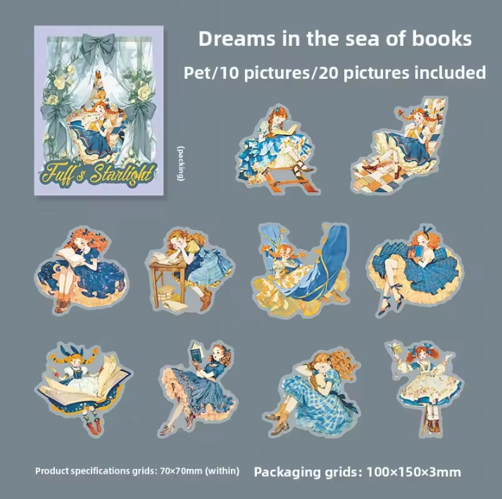 20 Pcs Fufu's Starry Series Lolita themed Retro Character Stickers