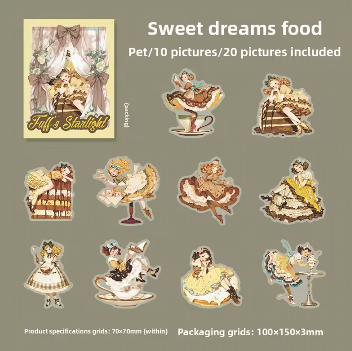 20 Pcs Fufu's Starry Series Lolita themed Retro Character Stickers