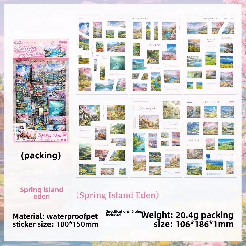 6 Sheets Collage Chronicles Series Decorative Landscaping Stickers