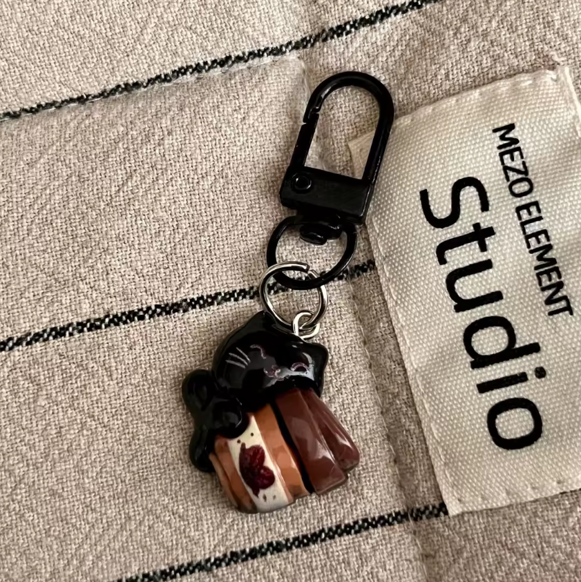 1 Pc Cute Black Cat Coffee Keychain Cute Charms