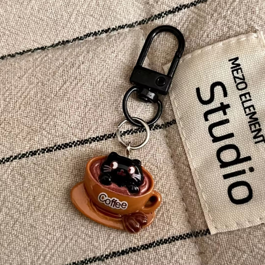 1 Pc Cute Black Cat Coffee Keychain Cute Charms
