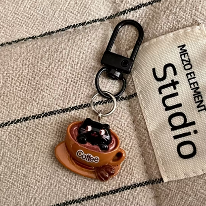 1 Pc Cute Black Cat Coffee Keychain Cute Charms
