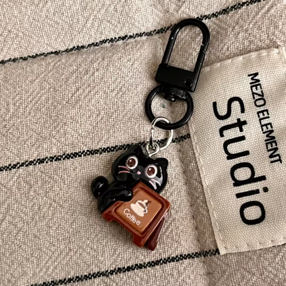 1 Pc Cute Black Cat Coffee Keychain Cute Charms