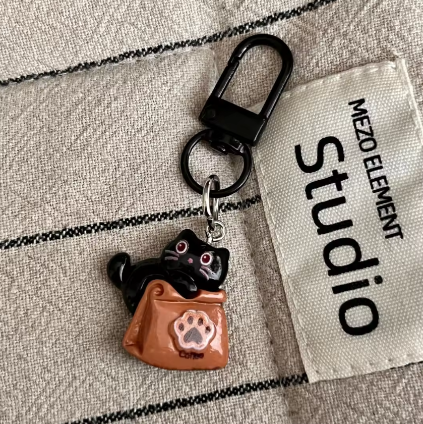 1 Pc Cute Black Cat Coffee Keychain Cute Charms