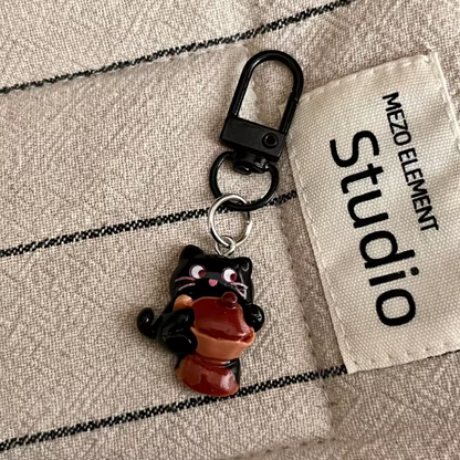 1 Pc Cute Black Cat Coffee Keychain Cute Charms