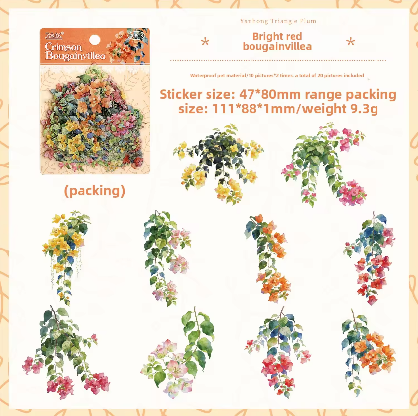 20 Pcs Tinglan Flora Series Pretty Flower Stickers