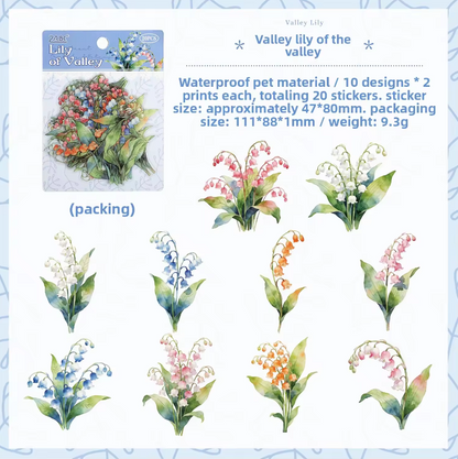 20 Pcs Tinglan Flora Series Pretty Flower Stickers