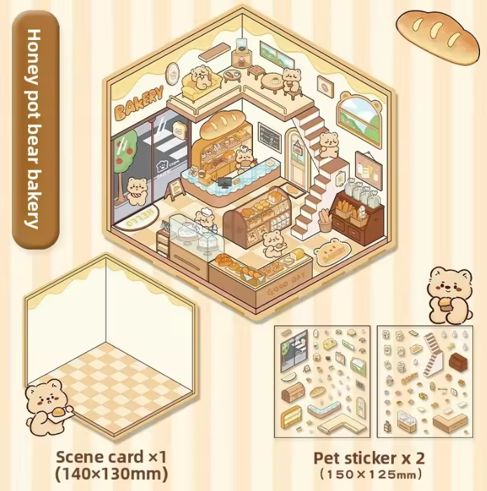 3 Sheets Capybara Landscaping 3D Miniature Hut Fun Cartoon Stickers