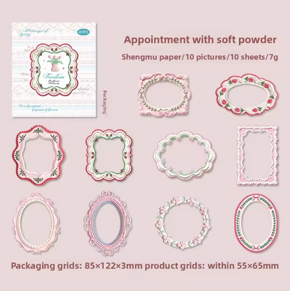 10 Pcs Milky White Border Vintage-inspired Lace patterned Stickers