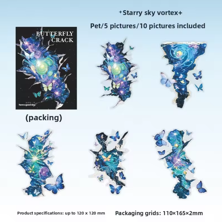 10 Pcs Cracked Butterfly Whispers Series Vintage Scenery Stickers