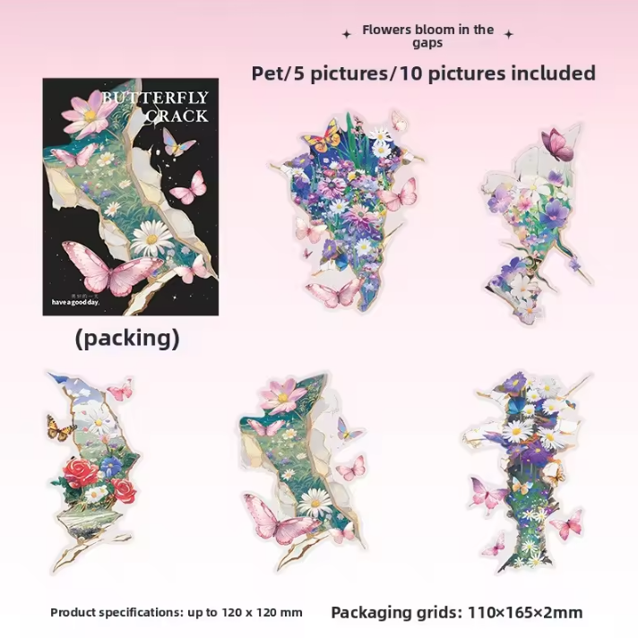 10 Pcs Cracked Butterfly Whispers Series Vintage Scenery Stickers