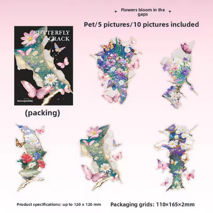 10 Pcs Cracked Butterfly Whispers Series Vintage Scenery Stickers