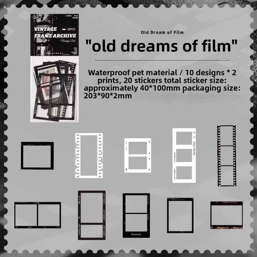 20 Pcs Grid Collection Vintage Frame Series Journaling Stickers