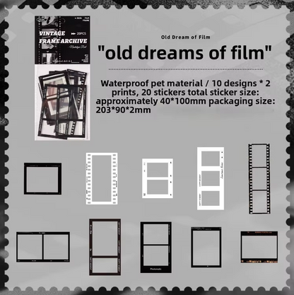 20 Pcs Grid Collection Vintage Frame Series Journaling Stickers