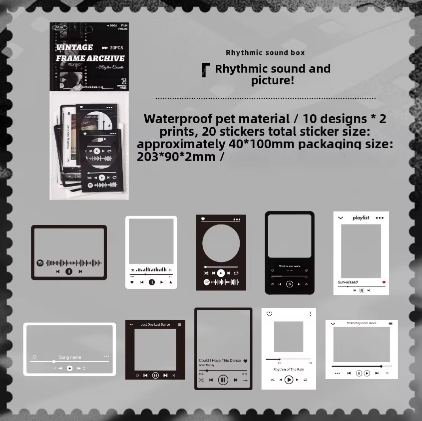20 Pcs Grid Collection Vintage Frame Series Journaling Stickers