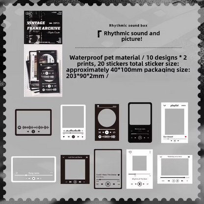 20 Pcs Grid Collection Vintage Frame Series Journaling Stickers