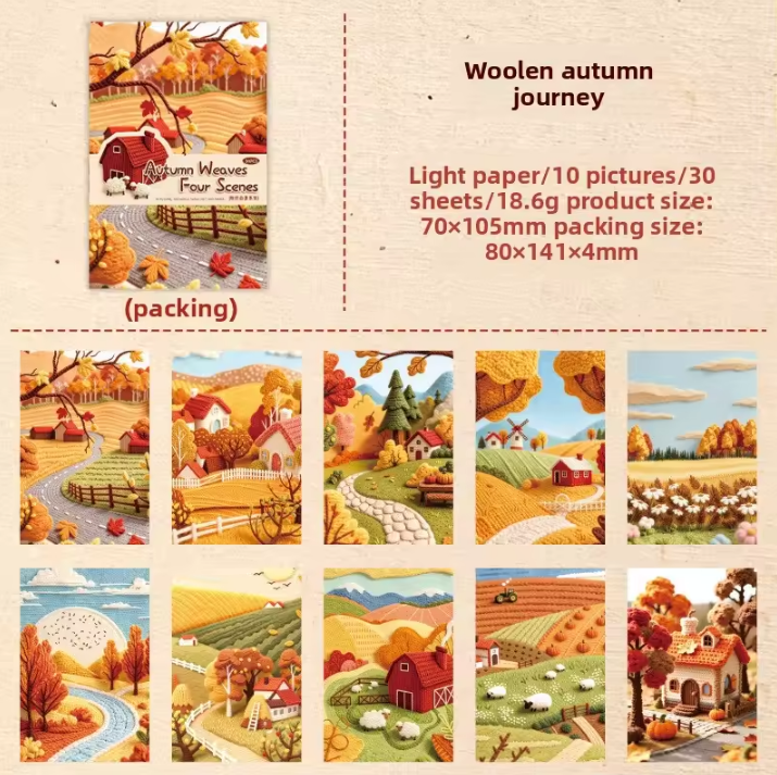 30 Sheets Four Scenes of Autumn Weaving 3D Crochet Landscape Stickers